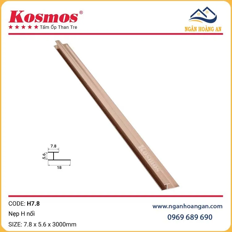 Nẹp H Rãnh Nối Tấm Ốp Than Tre 5mm Kosmos H7.8 Sâm Panh